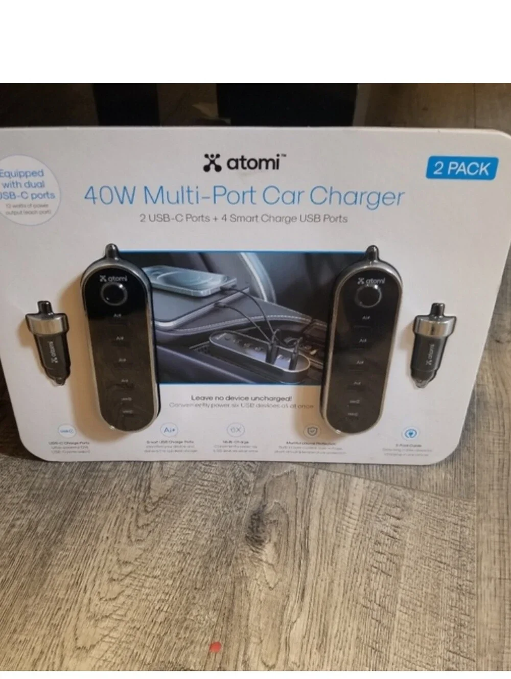 Atomi 40W 12V USB Charger, 2-pack new car phone chargers